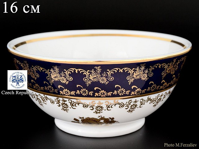 Пиала на ножке 16 см Офелия Золотая роза Кобальт Мелкий узор MZ