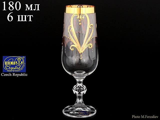Набор фужеров для шампанского Золотой узор Bohemia Crystal 180 мл
