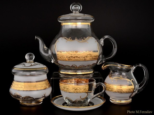 Чайный сервиз Версаче R-G фон Bohemia Crystal на 6 персон 17 предметов