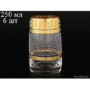 Набор стаканов для воды Bohemia 250 мл Идеал Костка Каро золото R-G