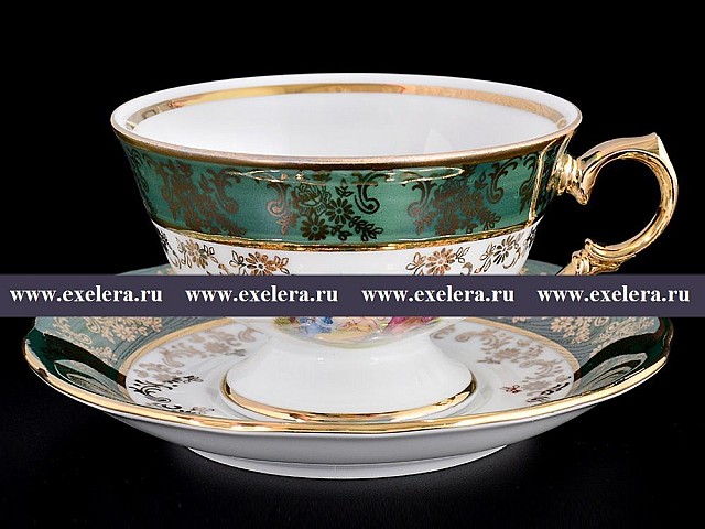 Набор чайных пар Зеленая Мадонна Royal Czech Porcelain на 6 персон