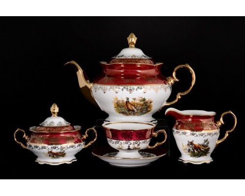Чайный сервиз Царская Красная Охота Royal Czech Porcelain на 6 персон