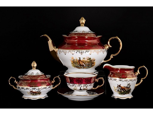 Чайный сервиз Царская Красная Охота Royal Czech Porcelain на 6 персон