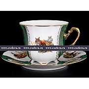 Набор чайных пар Охота Зеленая Барокко Royal Czech Porcelain (6 пар)