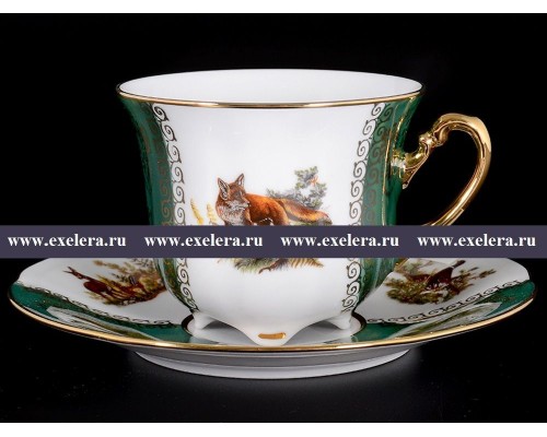 Набор чайных пар Охота Зеленая Барокко Royal Czech Porcelain (6 пар)