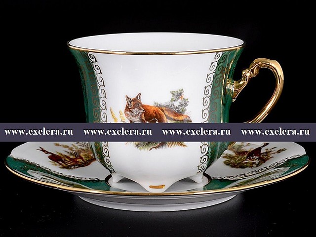 Набор чайных пар Охота Зеленая Барокко Royal Czech Porcelain (6 пар)