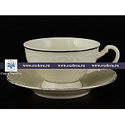 Набор чайных пар 230 мл Лиана Платиновый узор слоновая кость MZ (6 пар)