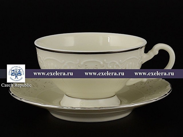 Набор чайных пар 230 мл Лиана Платиновый узор слоновая кость MZ (6 пар)