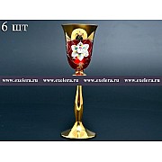 Набор рюмок для водки 60 мл Bohemia Лепка Красная U-R золотая ножка