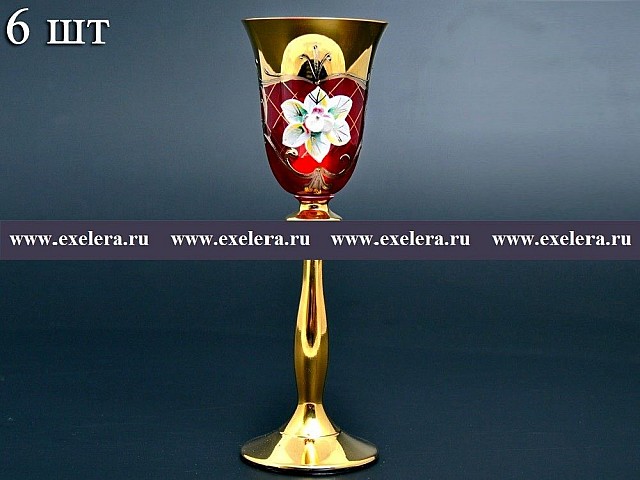 Набор рюмок для водки 60 мл Bohemia Лепка Красная U-R золотая ножка