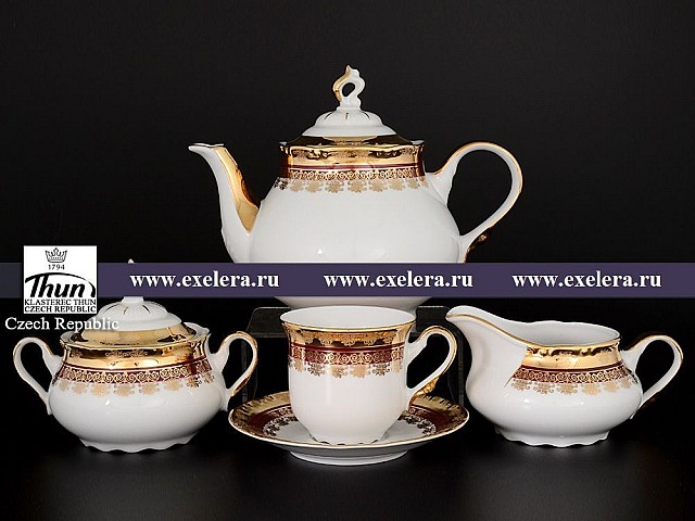 Чайный сервиз Констанция Рубин Золотой орнамент Thun на 6 персон 15 предметов