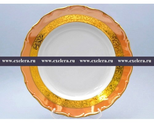 Блюдо круглое 30 см Магнолия Золотая полоса Янтарь MZ