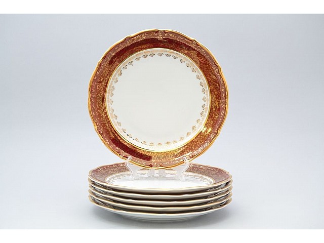 Набор тарелок 25 см Мария Луиза Лист Красный Carlsbad 6 шт