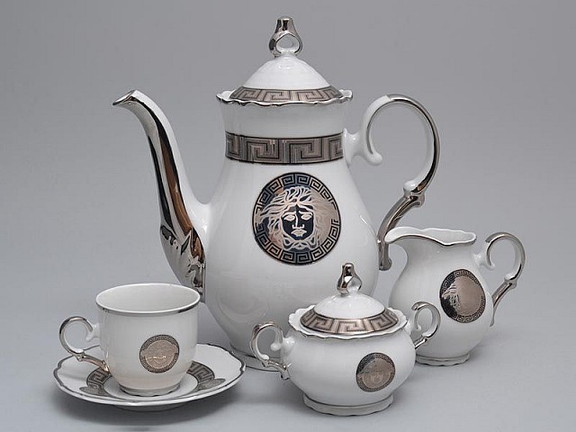 Мокко кофейный сервиз Магнолия Медуза Горгона платина MZ на 6 персон