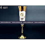 Набор фужеров для шампанского Лепка Белая U-R золотая ножка Bohemia Crystal 180 мл