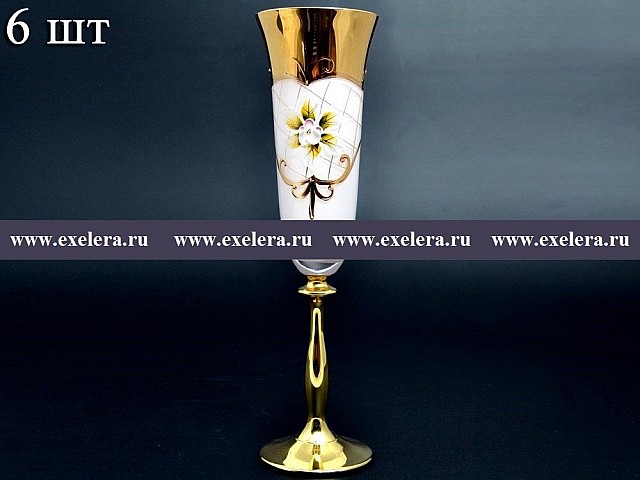 Набор фужеров для шампанского Лепка Белая U-R золотая ножка Bohemia Crystal 180 мл