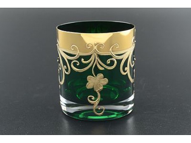 Набор стаканов для виски 280 мл Зеленый золотой цветок E-V Bohemia Crystal