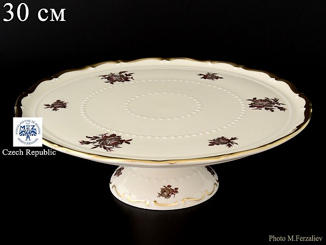 Тарелка для торта на ножке 30 см Анжелика Слоновая кость роза MZ