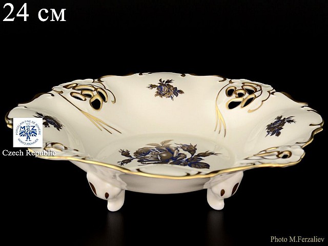 Фруктовница (Барбарина) 24 см Анжелика Слоновая кость синяя Роза MZ