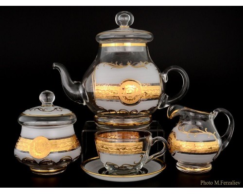 Чайный сервиз Версаче лев R-G фон Bohemia Crystal на 6 персон 17 предметов