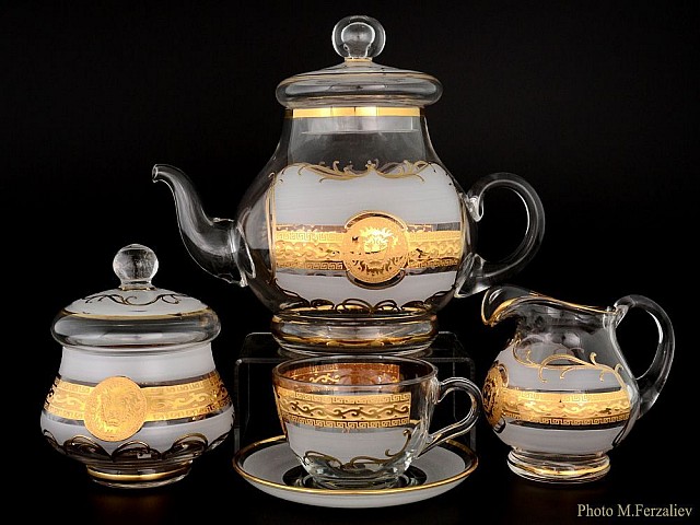 Чайный сервиз Версаче лев R-G фон Bohemia Crystal на 6 персон 17 предметов