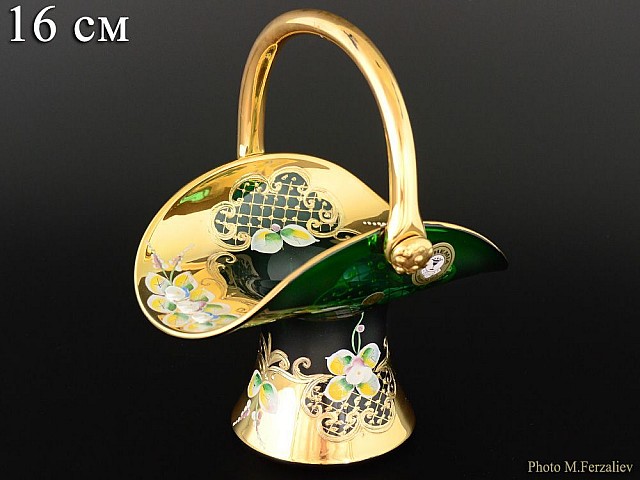 Конфетница корзина 16 см Bohemia Лепка Зеленая E-V