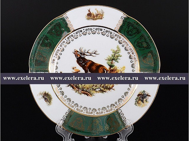 Набор тарелок 19 см Охота Зеленая Барокко Royal Czech Porcelain 6 шт