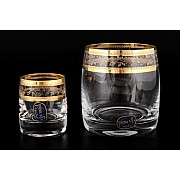Набор стаканов для виски Bohemia Crystal 6 шт и стопок для водки 60 мл 6 шт Золотой лист (12 пр)