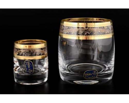 Набор стаканов для виски Bohemia Crystal 6 шт и стопок для водки 60 мл 6 шт Золотой лист (12 пр)