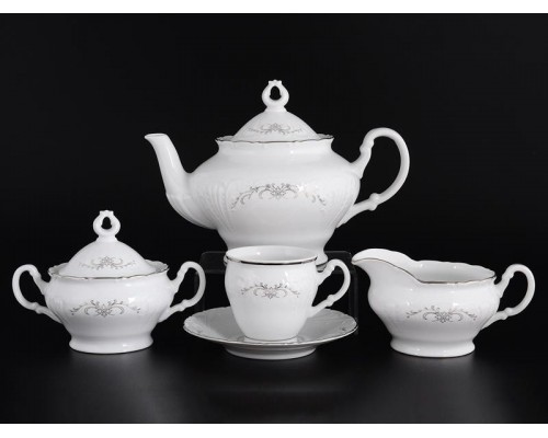 Чайный сервиз Лиана Серый орнамент отводка платина MZ на 6 персон 17 предметов