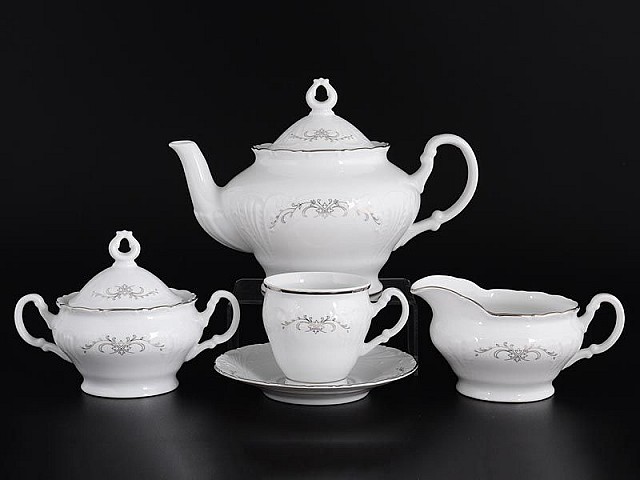 Чайный сервиз Лиана Серый орнамент отводка платина MZ на 6 персон 17 предметов