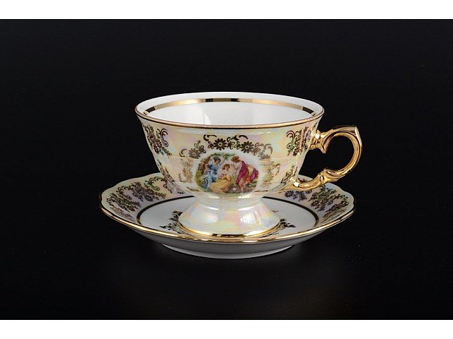 Набор чайных пар Мадонна Перламутр Royal Czech Porcelain на 6 персон