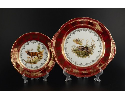 Набор для торта Царская Красная Охота Royal Czech Porcelain 7 предметов