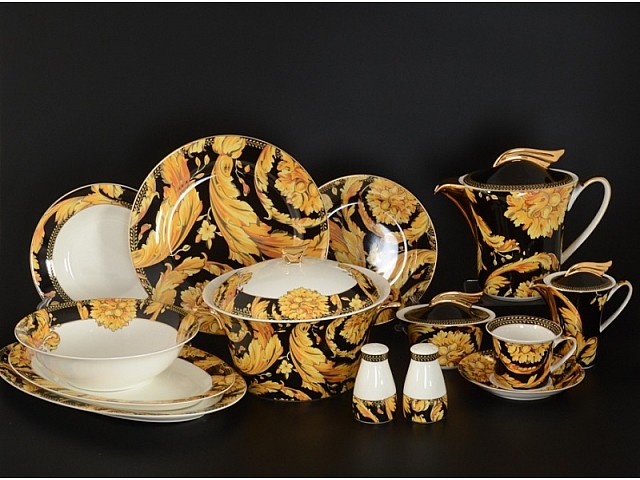 Столово-чайный сервиз Черный с золотом Royal на 6 персон 42 предмета