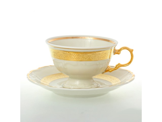 Набор чайных пар Thun Мария Луиза Золотая лента Ivory 220 мл