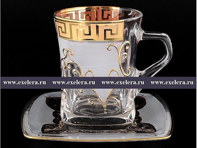 Набор чайных пар Quadro Костка B-G Bohemia Crystal на 6 персон