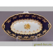 Блюдо овальное 26 см Офелия Золотая роза Кобальт Мелкий узор MZ