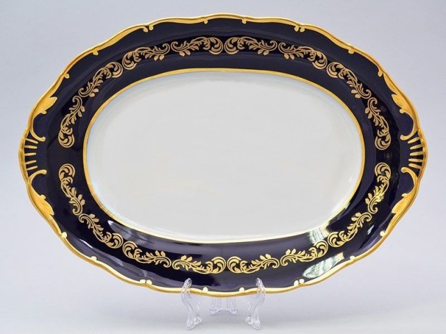 Блюдо овальное 32 см Анжелика Кобальт Золотые вензеля MZ