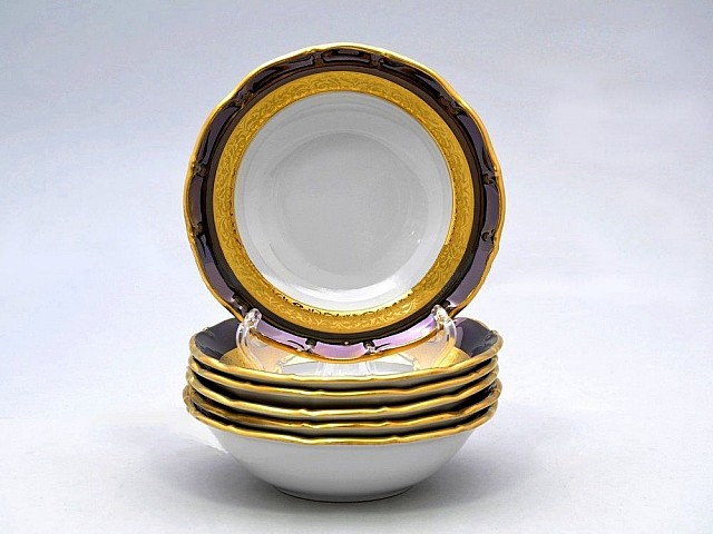 Набор салатников 13 см Магнолия Золотая полоса Изумруд MZ 6 шт