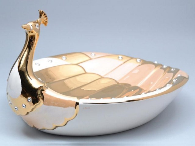 Блюдо Павлин золотой 43 см Ceramiche Ahura