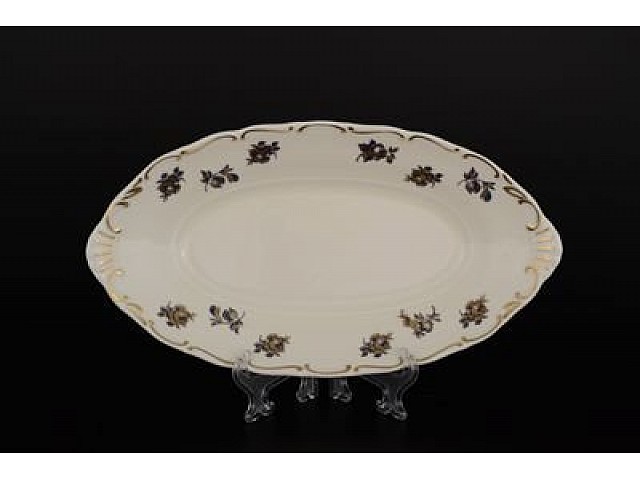 Блюдо овальное 26 см Анжелика Слоновая кость Золотая синяя роза MZ