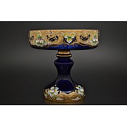 Фруктовница на ножке Лепка Синяя E-V Bohemia 26 см