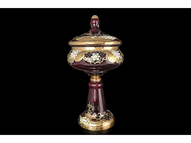 Конфетница с крышкой 60 см Bohemia Лепка Красная E-V