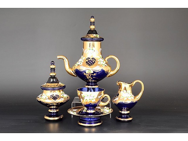 Чайный сервиз Bohemia Лепка Синяя М+М на 6 персон 17 предметов