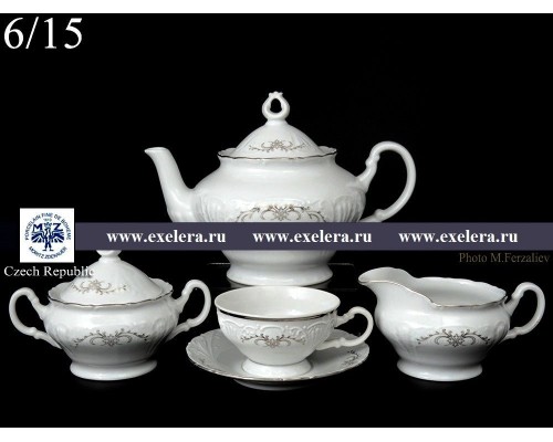 Чайный сервиз Лиана Серый орнамент отводка платина MZ на 6 персон