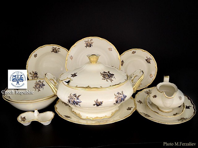 Столовый сервиз Анжелика Слоновая кость синяя Роза MZ на 6 персон 27 предметов