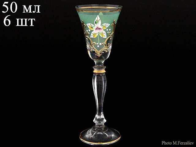 Набор рюмок для водки 50 мл Виктория зеленый фон K-A Bohemia 6 шт