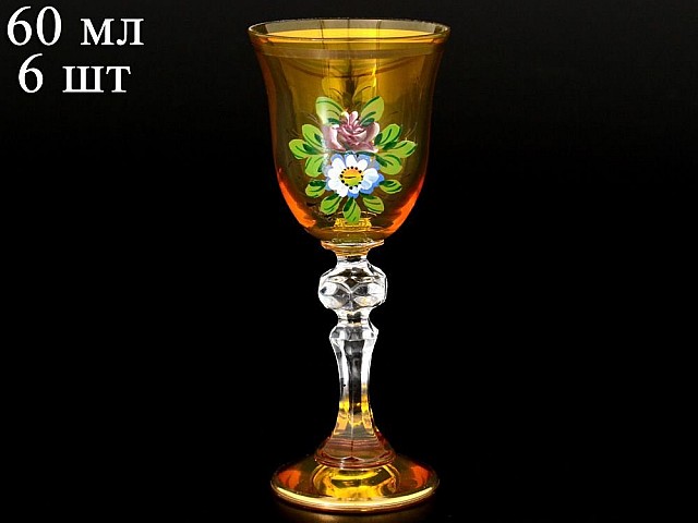 Набор рюмок для водки Кристина Bohemia Роспись желтая A-M 6 шт