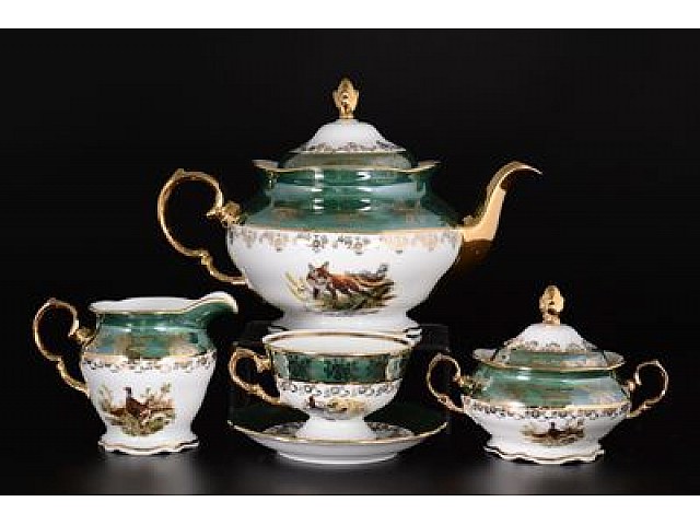 Чайный сервиз Царская Зеленая Охота Royal Czech Porcelain на 6 персон