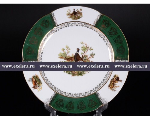 Набор тарелок 25 см Охота Зеленая Барокко Royal Czech Porcelain 6 шт